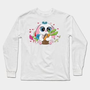 Rabbit with an Easter basket in its paws Long Sleeve T-Shirt